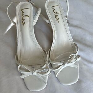 White Lulus bow kitten heels/ sandals